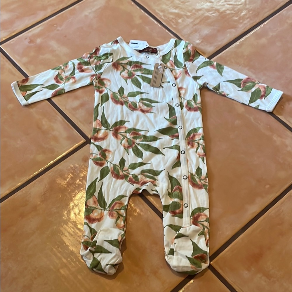 Milkbarn Green and Pink Footie One Piece with Nature-Inspired Design